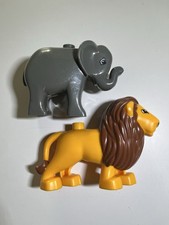 2 x Lego DUPLO Wildlife Zoo Bright Light Orange Lion - Dark Grey Elephant