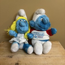 1981 VINTAGE The Smurfs SMURF IN FOOTBALL SHIRT / Smurfette In Dress