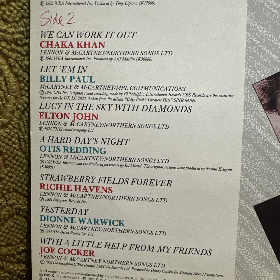 THE SONGS OF LENNON & McCARTNEY WITH A LITTLE HELP FROM THEIR FRIENDS (1985 LP) - Image 4 of 4