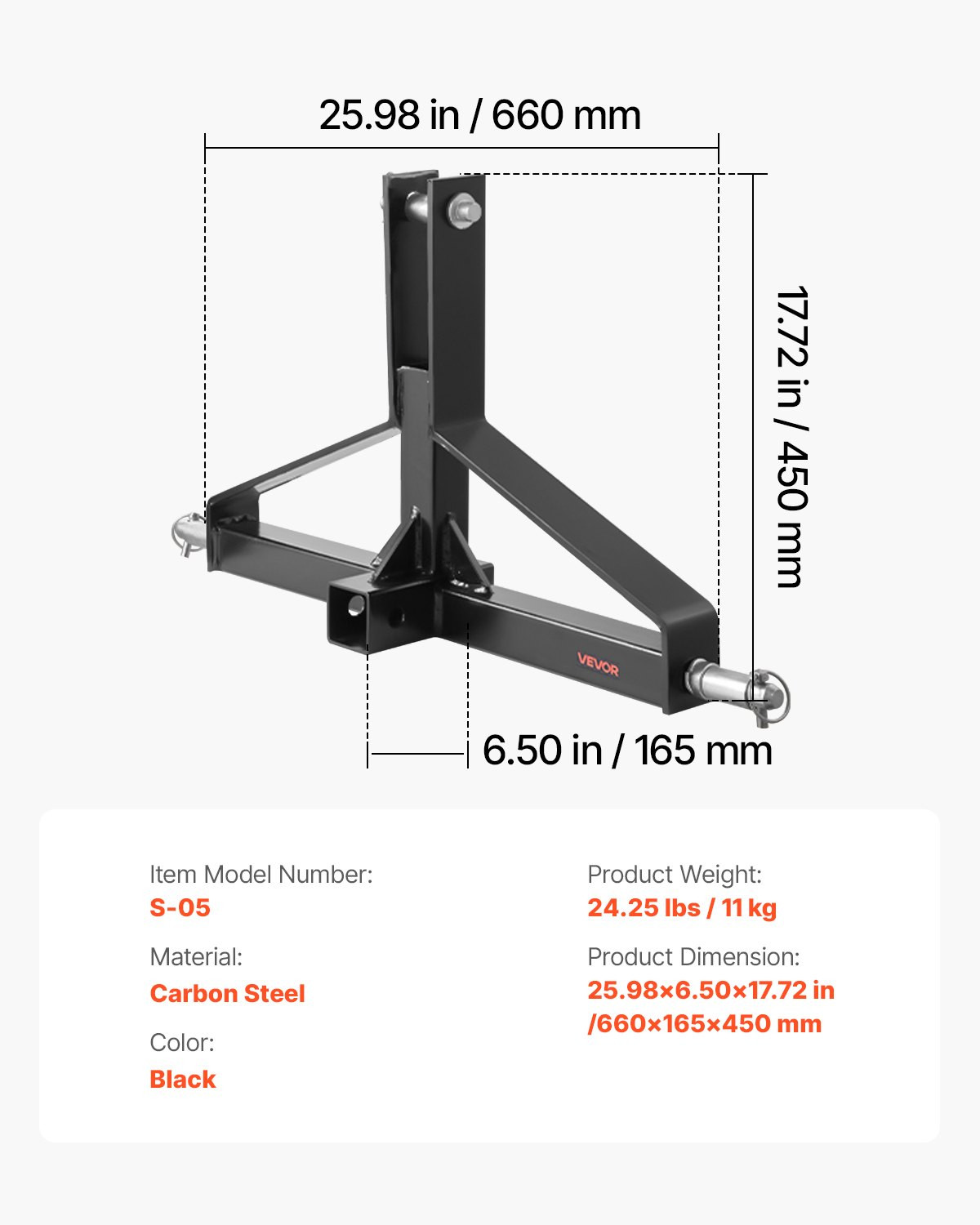 3 Point 2" Hitch Receiver for Category 1 Tractors Heavy Duty Drawbar Adapter