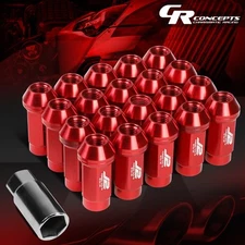 J2 M12 X 1.5 7075 ALUMINUM 25MM OD/50MM 20PCS CLOSE END LUG NUT W/ADAPTER RED
