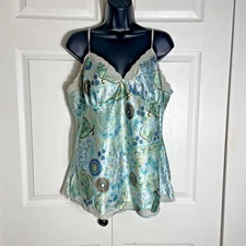 Vintage Xhilaration Cami Top Womens XXL Blue Green Paisley Lace Trim Y2K Fairy