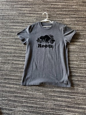 Roots Canada Beaver Shirt Womens Gray Short Sleeve Felt Logo US Size:Small