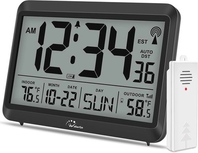 Atomic Clock With Indoor Outdoor Temperature, Self-setting Digital Wall