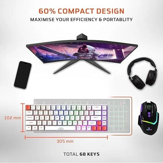 EvoFox Katana S Mini Wireless Mechanical Keyboard Tri-Mode (3X BT, 2.4GHz & Wire - Image 2 of 4