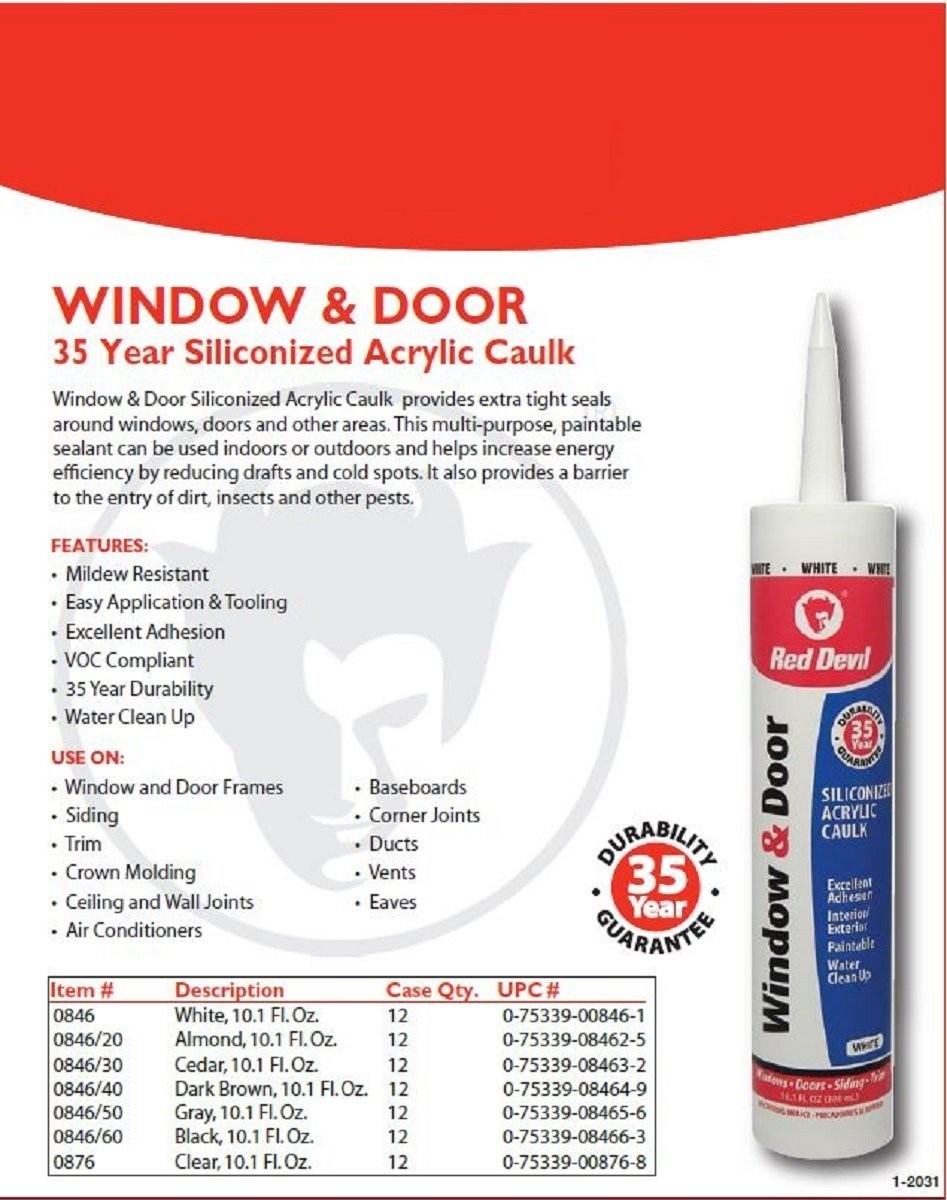 Window & Door Acrylic Caulk Clear, 10.1 oz, Pack of 12