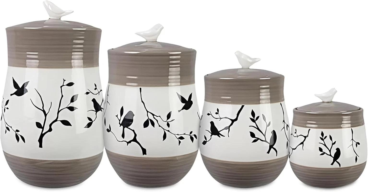 Botanical Ceramic Canisters Set - Stylish Storage for Kitchen & Bathroom
