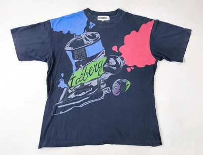 Iceberg T-Shirt mit Logo Print dunkelblau Farbtuben Gr. L Italy vintage 90s - Bild 1 von 4