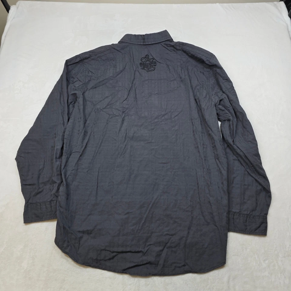 Harley Davidson Logo Shirt Mens 2XL Gray Embroidered Back Long Sleeve Button Up - Image 3 of 4