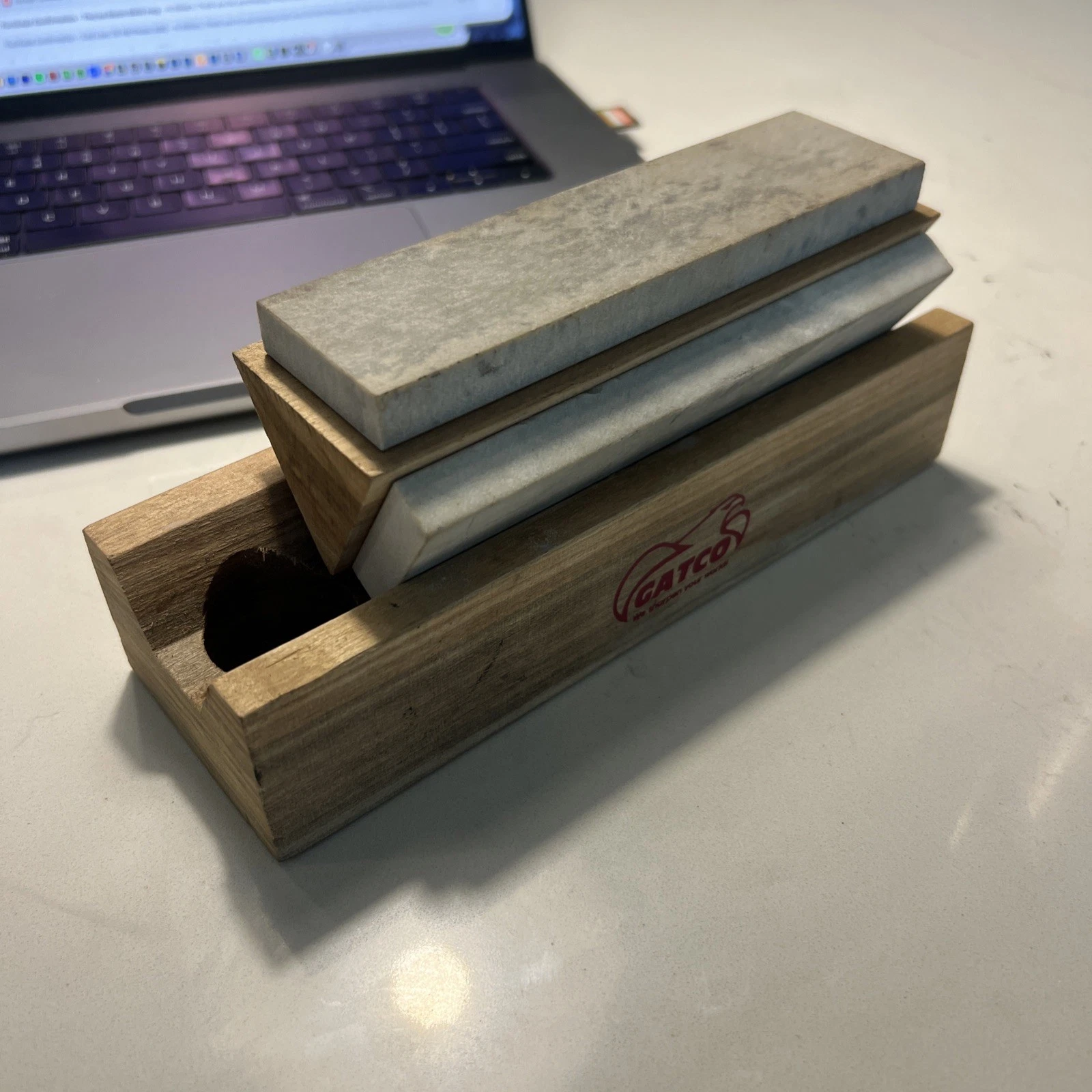 Gatco Arkansas Tri Hone Wooden Base Knife Sharpening Stone Kit 8T001
