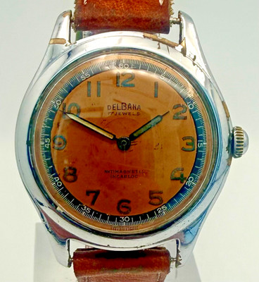 Vintage Delbana 17 Jewels Tropical Dial Handaufzug Uhr ca. 1940er/1950er Jahre