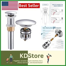 Modern Bathroom Sink Drain with Strainer, Chrome Finish 2.6" x 8.5" - Leak Proof