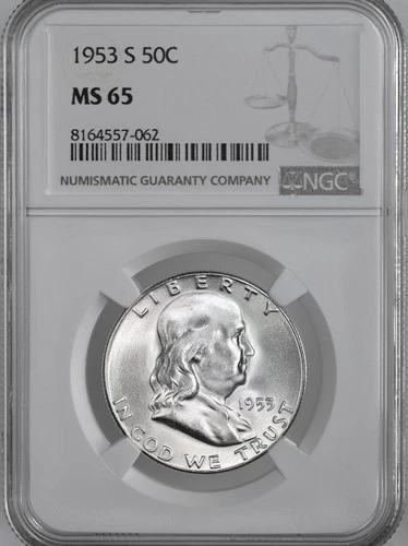 1953-S  50C FRANKLIN SILVER HALF DOLLAR "SAN FRANCISCO"  NGC MS65 #8164557-062