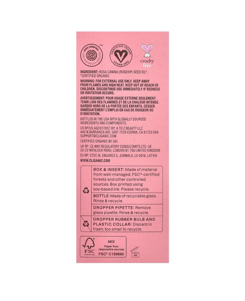 Aceite de semilla de rosa mosqueta orgánico Cliganic 4 fl oz - prensado en frío, puro, sin OGM, vegano Foto 4 de 4