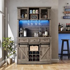 Coffee Bar Cabinet Kitchen Buffet Hutch Wine Cabinet With LED Light Power Outlet