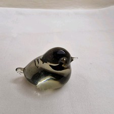 Solid Art Glass Bird Figurine Hand Formed Smoke Grey