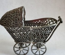 Vintage Miniature Metal Filligree Baby Carriage
