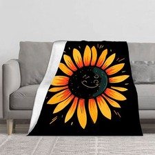Durable Soft Flannel Blanket - Cozy Sunflower Design with Vibrant Orange Petals