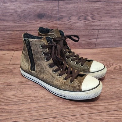 Converse All Star Leather Zip Side Shoes Hi Tops Women's Size 8.5 Brown - Photo 1/4