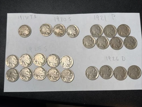 Semi Key Date Buffalo Nickel Lot 1913 1920 S 1921 1925 S 1926 D