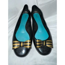 Oka-B Women's Black Ballet Flats Size 9 w/ Striped Bow Casual Shoes eco friendly