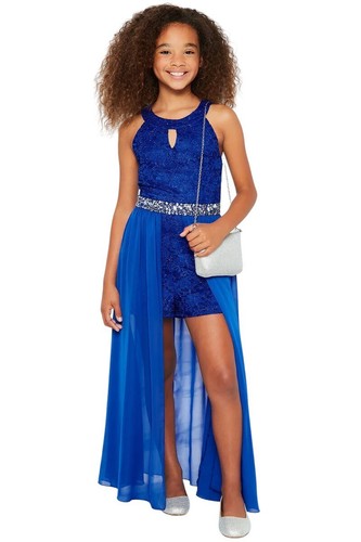 Speechless Girls Size 8 Blue Lace Jeweled Romper Jumper Kids Party Holiday Dress - Picture 2 of 8