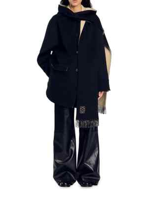 $845 Sandro Wool Coat with Scarf | Black | 36 US 1 | eBay