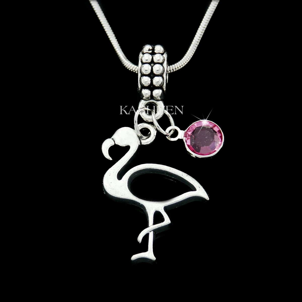 Personalized made with Swarovski Crystal Birthstone Flamingo