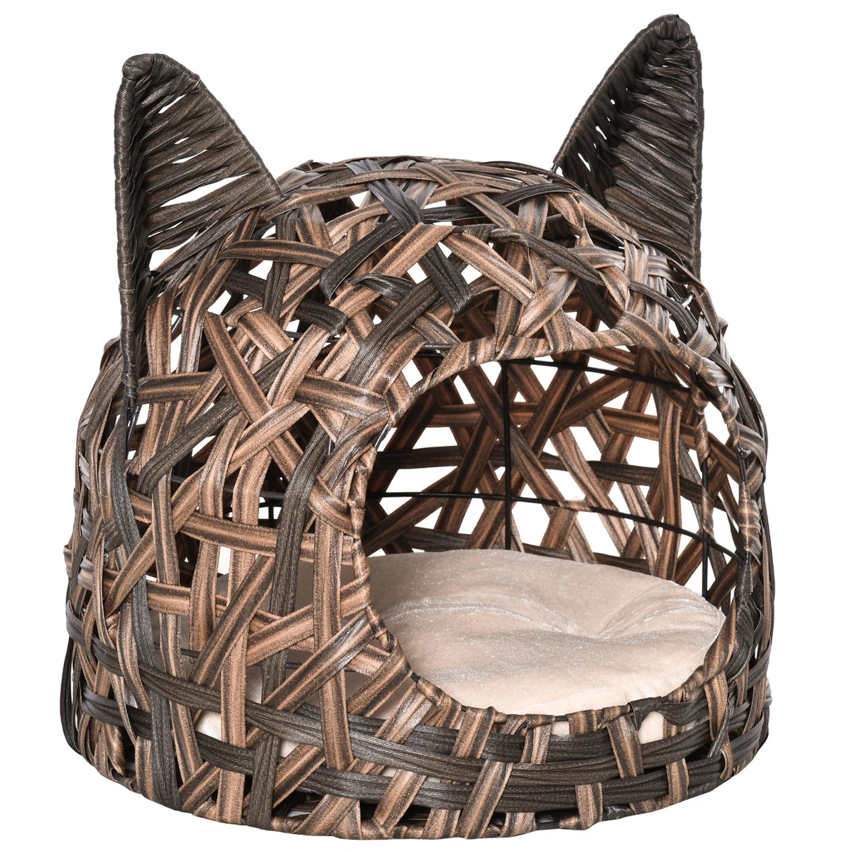 PawHut Wicker Cat Bed Elevated Rattan Kitten Basket Cozy Cave w