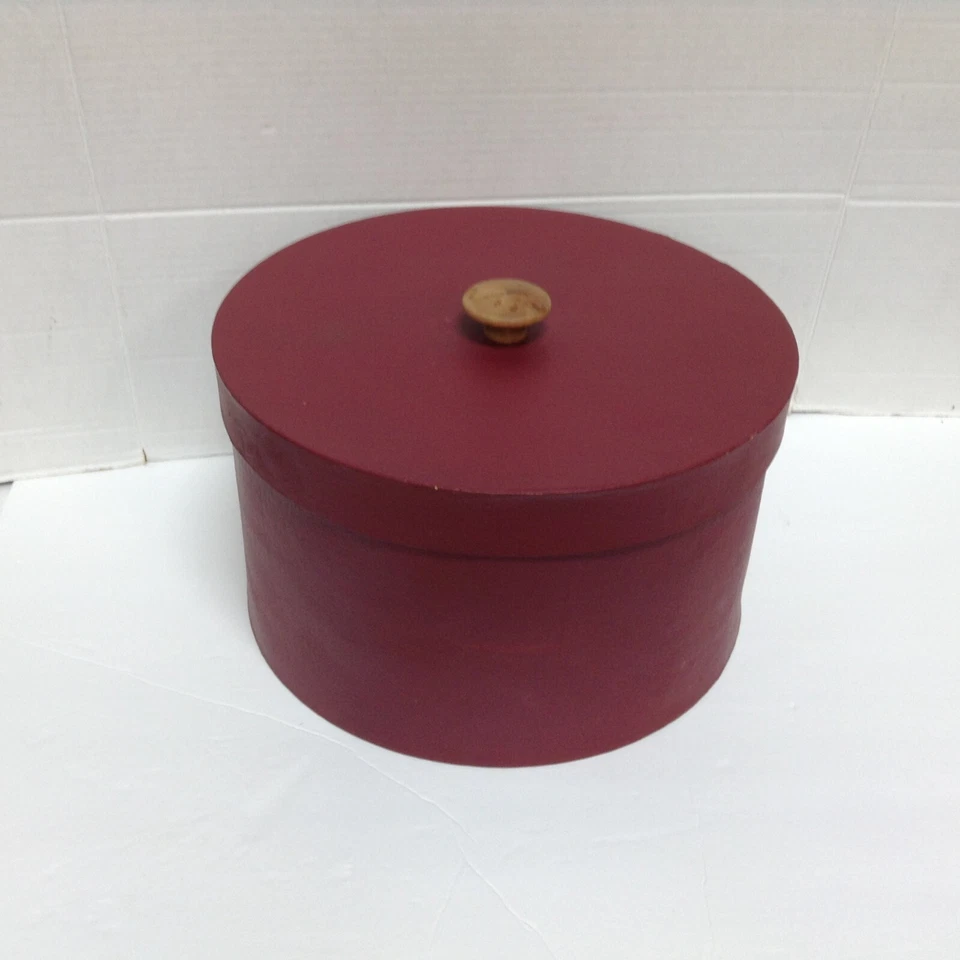 4 Rustic Round Nesting Boxes with Lid crafts storage red cream green organize - Image 4 of 4