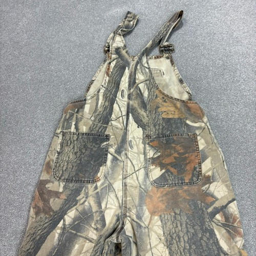 RealTree Dungarees Kids Large 26x26 Brown Canvas Bib Camo Hunting Overalls Youth - Picture 10 of 11