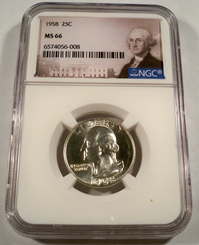 1958 NGC MS66 WASHINGTON QUARTER BRIGHT WHITE SILVER 25c MS 66