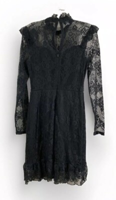 bebe black floral dress Bebe Womens Black Floral Long Sleeve Laced Back Zip Mini Dress Size Medium