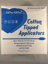 Win-Win Cotton Tipped Applicators Non-Sterile 6" Single Tipped Wood #6207