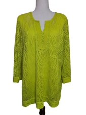 Multiples 3/4 Sleeves Blouse Top Shirt Green Lace Size 1X A241