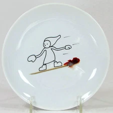 CB2 Crate and Barrel SAMMY SNOWBOARDING 5.75" Plate Party Pick Elf Christmas