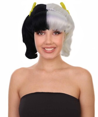 Women's Shoulder Length Red Head Pigtails with Yellow Ribbons Wig, HW-6708A-BKWT