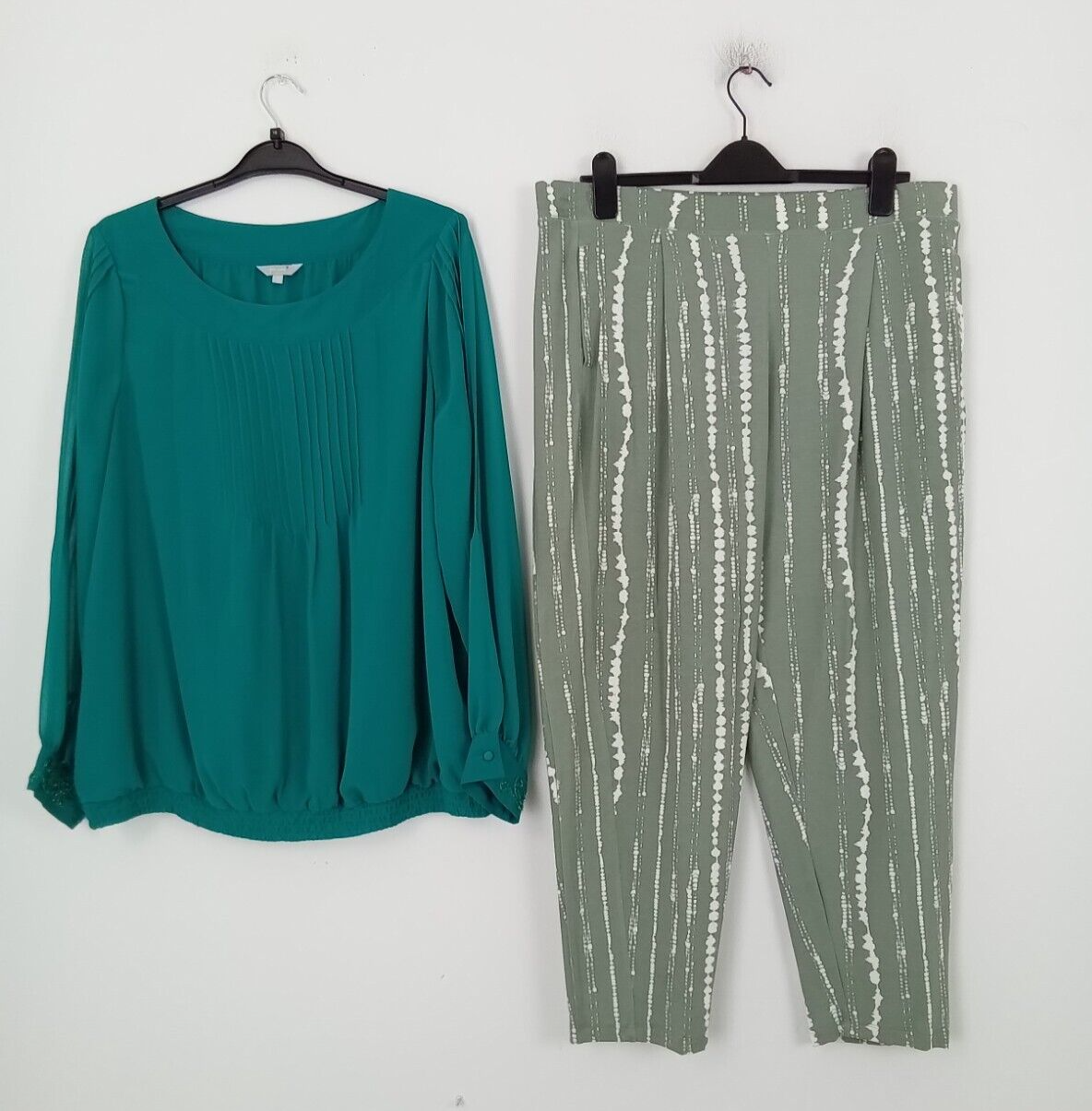 Per Una M&S Teal Blouse Onyx White Spots Trousers Bundle Size 18 New F2