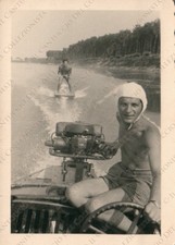 1949 SPINADESCO Sci nautico barca uomini Fiume Po Cremona Fotografia