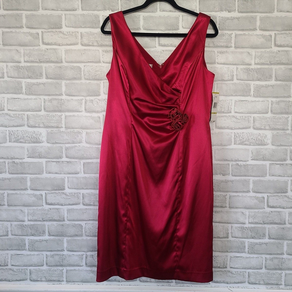 Evan Picone Red Satin Dress Rosettes Hollyberry 14 NEW Holiday Party  Cocktail