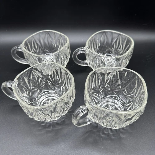 Williamsport Hazel Atlas Square Pressed Glass Vintage Punch Cups Lot of 4