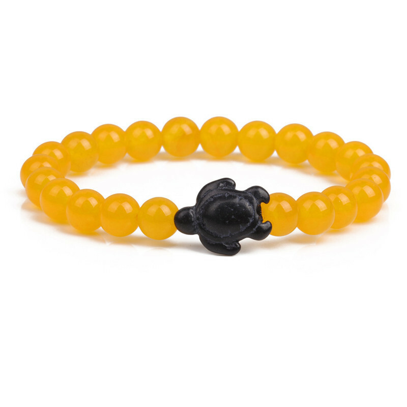 Unique Natural Energy Stone Healing Yellow Agate with Black Turtle Bracelet