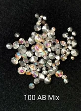 100 CRYSTAL AB (Aurora Borealis) RHINESTONES MIXED SIZES JEWELRY REPAIR LOOSE