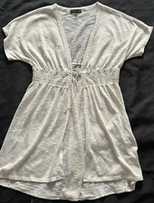 Almost Famous Open Tunic Medium Ivory Lace Semi Sheer Cover Up Peasant Bojo