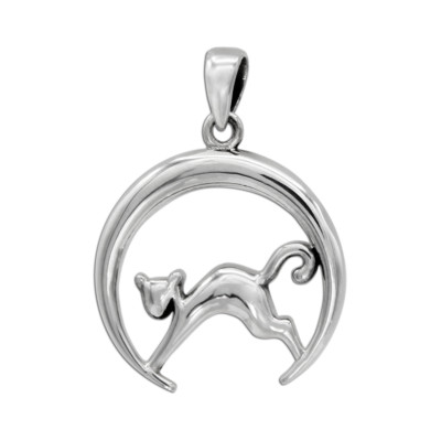 Sterling Silber Katze und Mondsichel Anhänger - Celestial Feline Mondschmuck