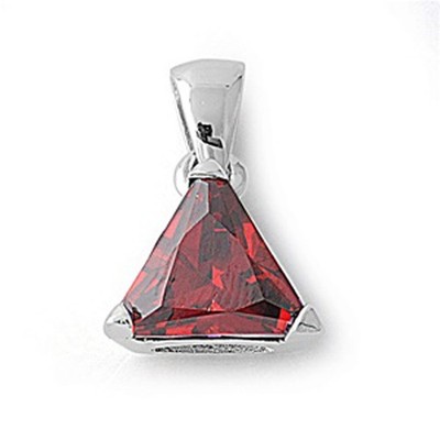 Solitaire Simple Triangle Pendant Simulated Red .925 Sterling Silver Charm