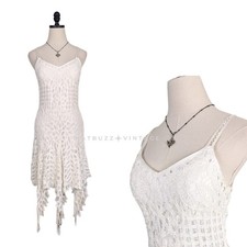 Vintage Midi Dress Gown Cream S/M Fairy Y2K Embroidered Lace Beach Wedding Boho