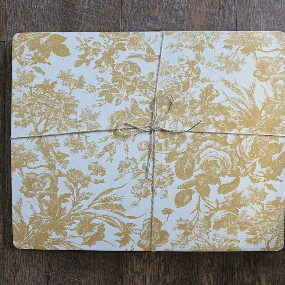 Pottery Barn Sorrel Toile Cork Placemat - Set of 4 Marigold Yellow - Image 3 of 4