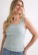 Womens Sage Ribbed Square Neckline Vest Top