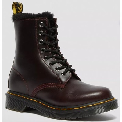 Dr. Martens 1460 Serena Faux Fur Lined Lace Up Boots Oxblood Leather Size 7